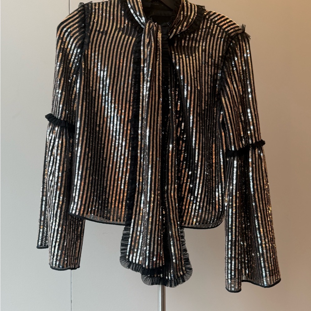 Needle & Thread Silver Striped Sequin Fabric - image 1